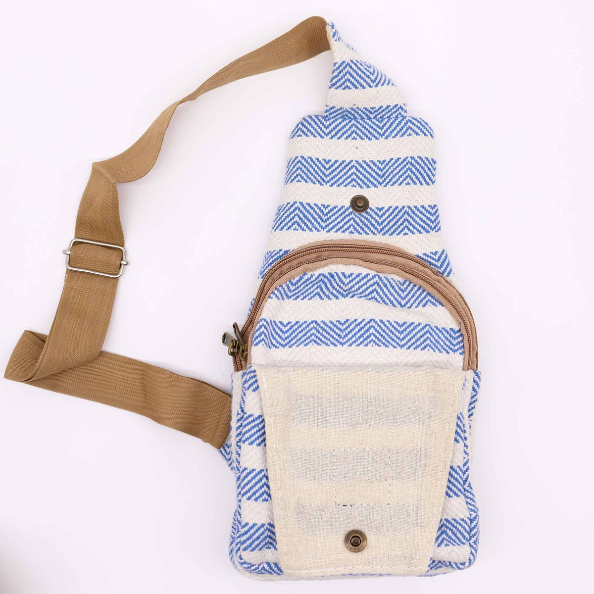 Crossbody Bag aus Baumwolle - Blau & Weiß