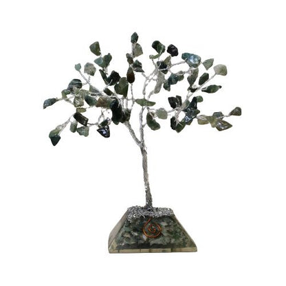 Edelsteinbaum mit Orgonit-Basis – Moosachat